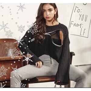 Seek The Label Reflective Cropped Sweater Size S NWT Black Long-Sleeve Knit Top